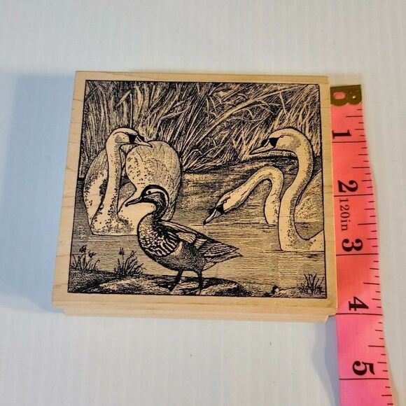 NEW Magenta Rubber Stamp Canada Swan Geese Duck Large 03074O Unused 4" Wood - Picture 6 of 6